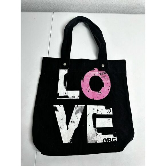 GRG Love Cavas Tote Shoulder Bag Black Pink - Picture 1 of 10